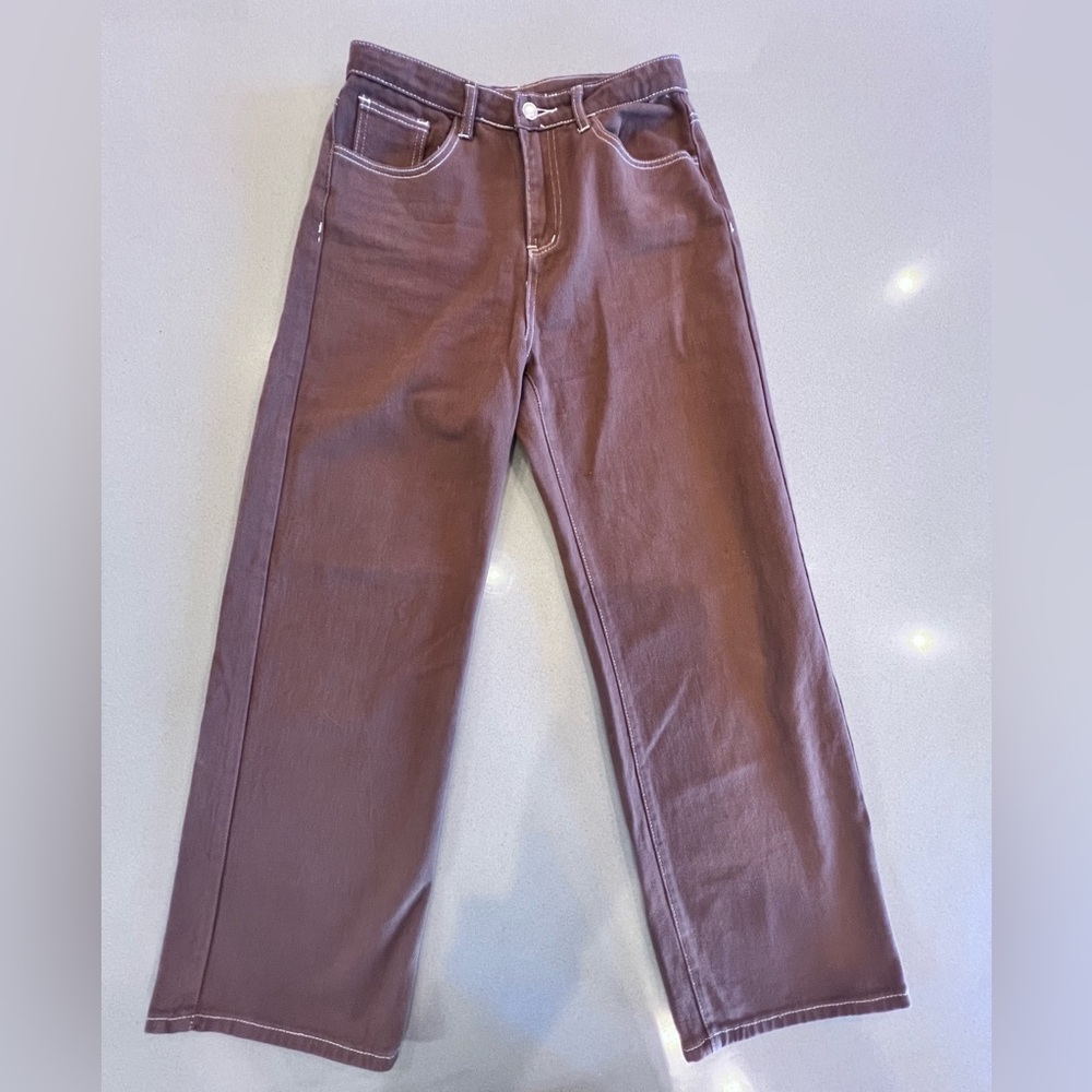 Brown Wide Leg Jeans White Stitching Sz Large Dazy